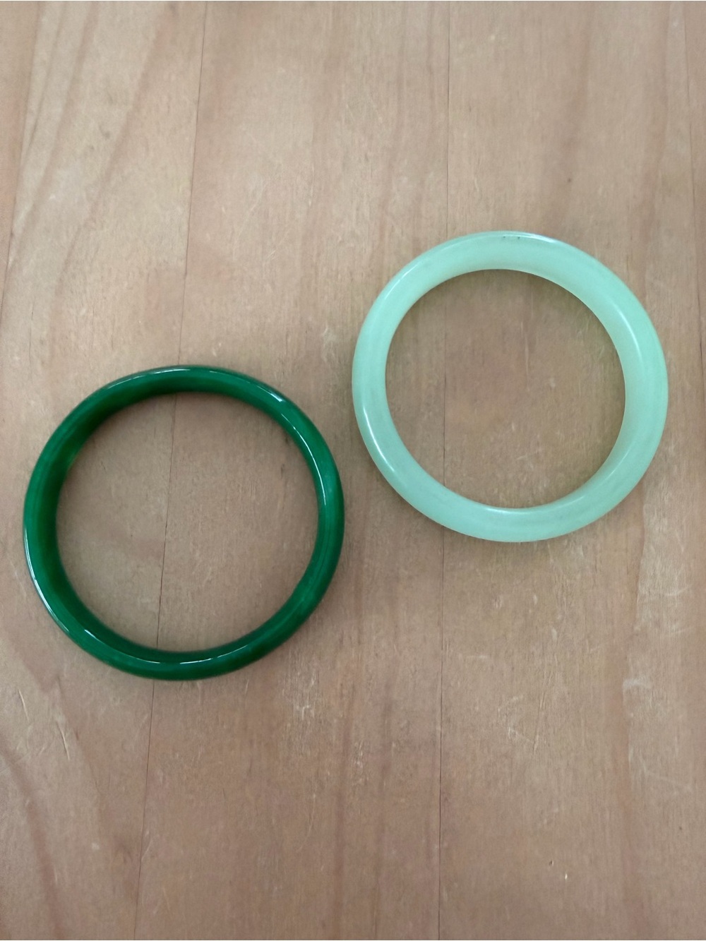 Vintage jade or jade-like bangles. So pretty and fun to layer with